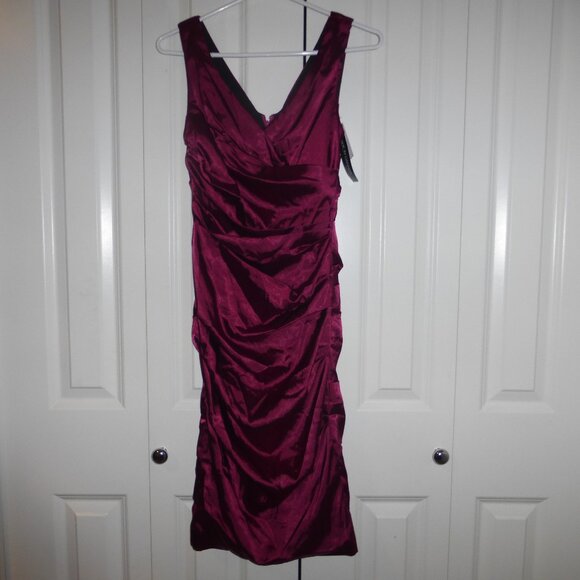 NWT LE CHATEAU reddish plum silky satin ruched cocktail party dress - Picture 7 of 15